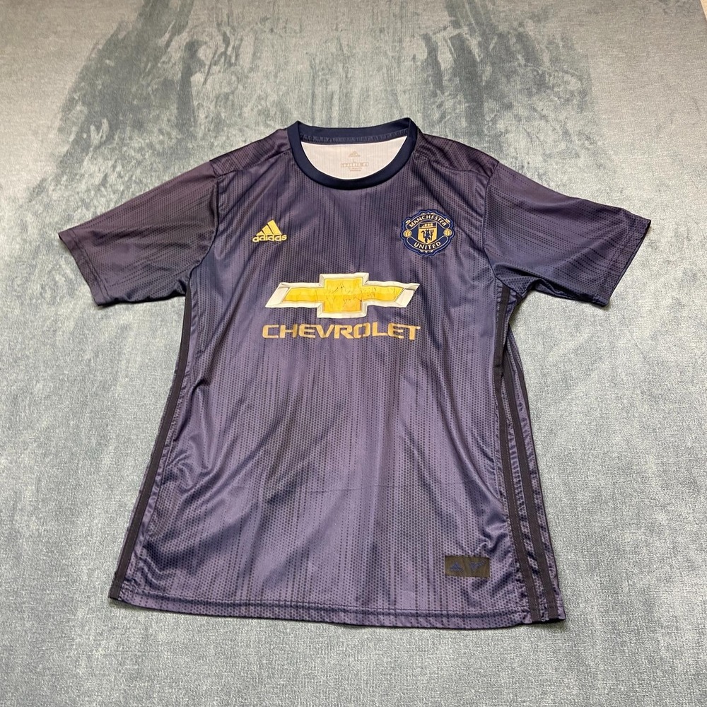 Adidas Climalite Jersey Mens Large Blue Polka Dot Manchester United Chevrolet